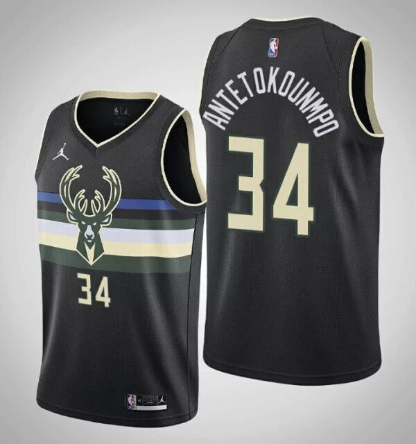 Regata NBA Milwaukee Bucks Jordan Authentic Antetokounmpo 34 - Preta