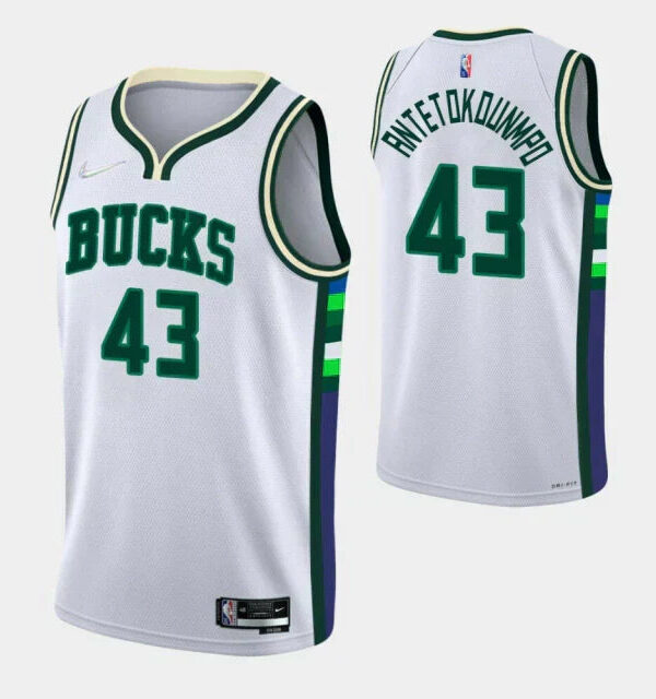 Regata NBA Milwaukee Bucks Nike Authentic Antetokounmpo 43 - Branca e Verde