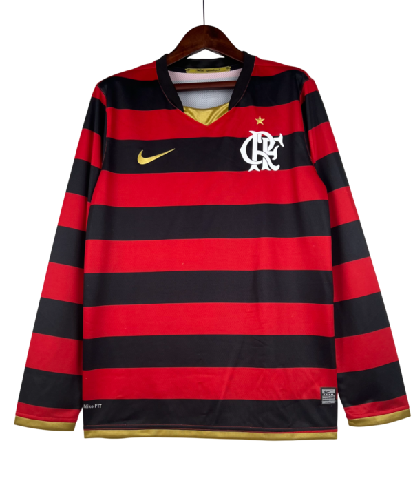 Camisa Retrô Flamengo I 2008/09 Nike Manga Longa Masculina - Vermelha e Preta