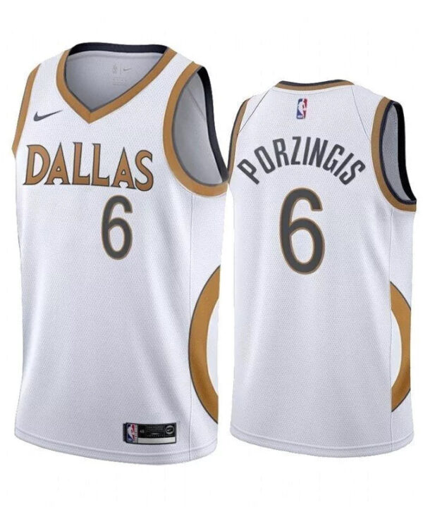 Regata NBA Dallas Mavericks Earned Edition 20/21 Nike Authentic Swingman Porzingis 6 - Branca