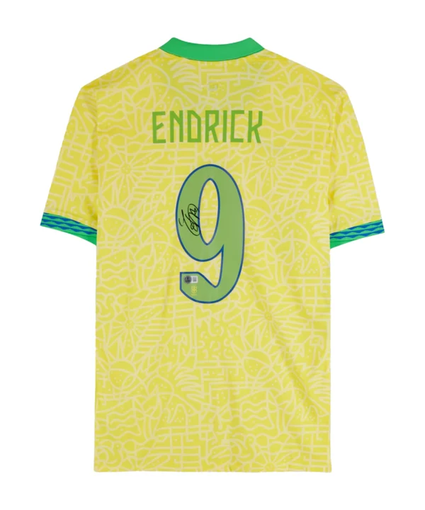 Camisa Autografada Do Endrick Da Seleção Brasileira Fanatics Authentic 2024 Amarela/Verde Da Nike (Rara)