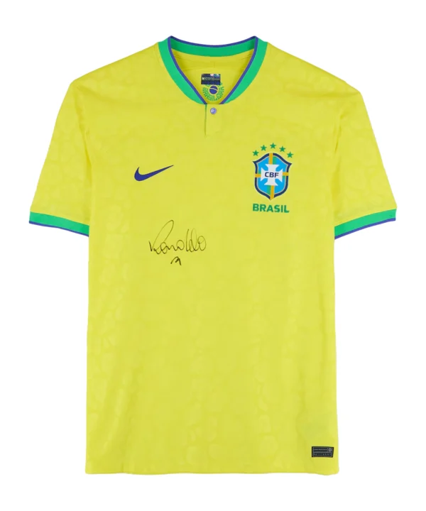 Camisa Autografada Do Ronaldo Nazário Da Seleção Brasileira 2022-23 Amarela Home, Nike - Icons - Assinada Na Frente
