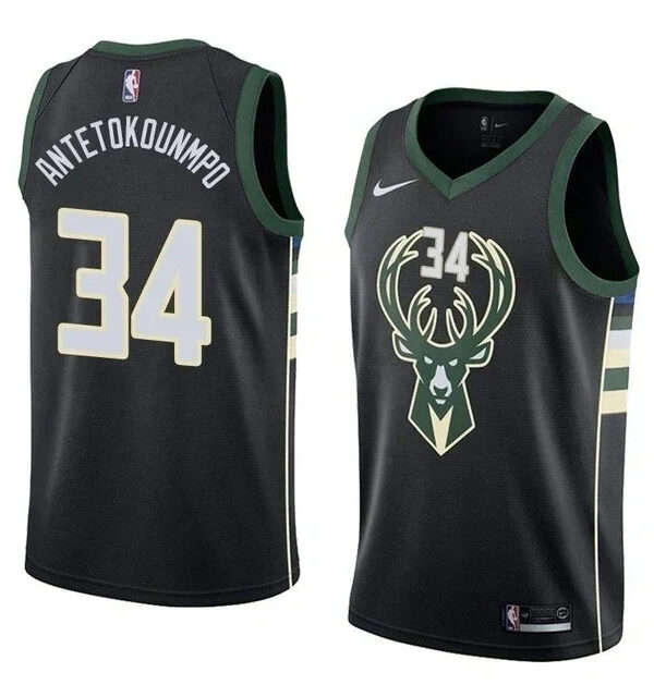 Regata NBA Milwaukee Bucks Nike Authentic Antetokounmpo 34 - Preta