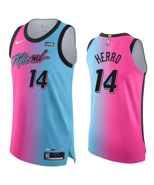 Regata NBA Miami Heat Edition 20/21 Nike Authentic Herro 14 - Azul e Rosa