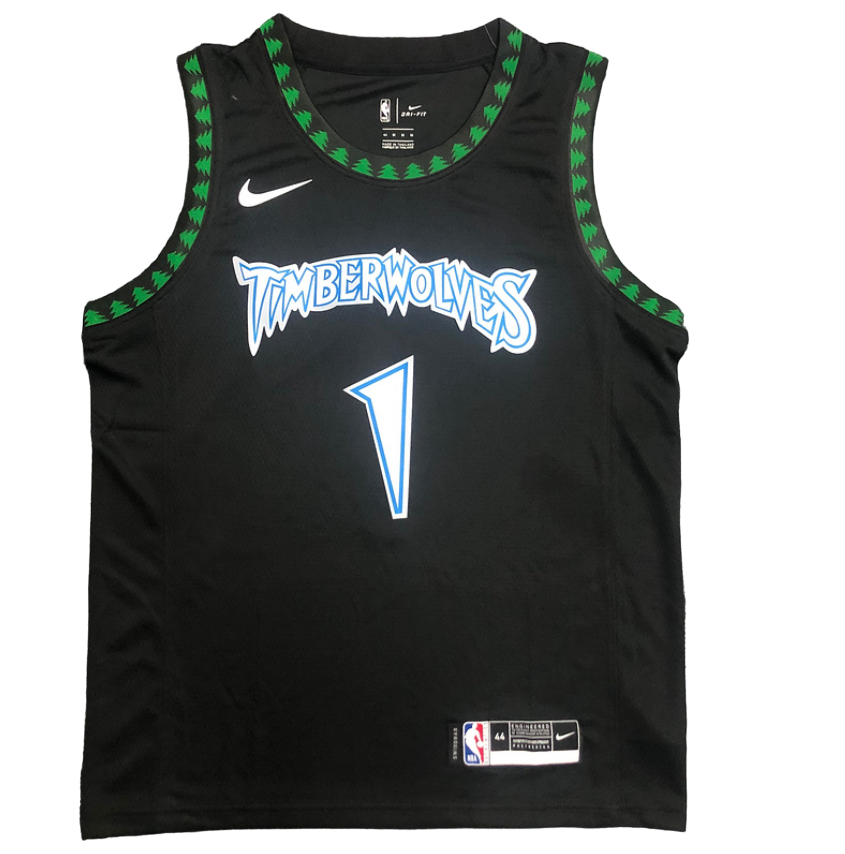 Regata NBA Minnesota Timberwolves Retrô Nike Authentic Edwards 1 - Preta