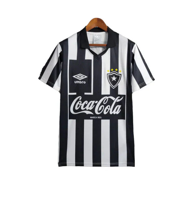 Camisa Botafogo I Retrô 1997 Torcedor Masculina - Branca com listras pretas com patrocínio da Coca Cola