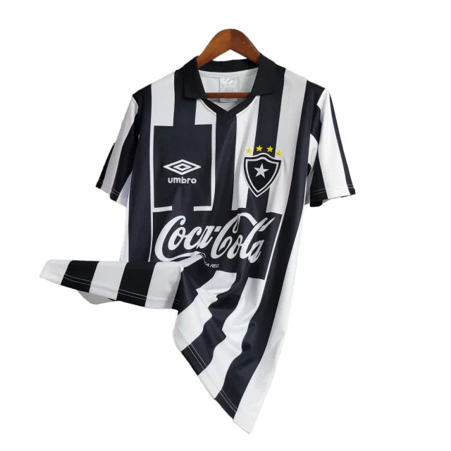 Camisa Botafogo I Retrô 1997 Torcedor Masculina - Branca com listras pretas com patrocínio da Coca Cola - Imagem 6