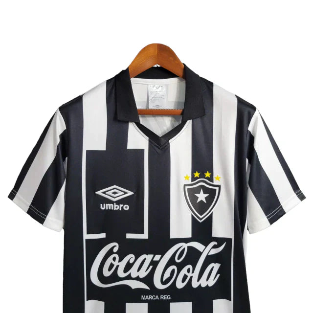 Camisa Botafogo I Retrô 1997 Torcedor Masculina - Branca com listras pretas com patrocínio da Coca Cola - Imagem 5
