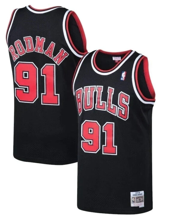 Regata NBA Chicago Bulls Retrô 1997 - 1998 Mitchell & Ness Authentic Rodman 91 - Preta