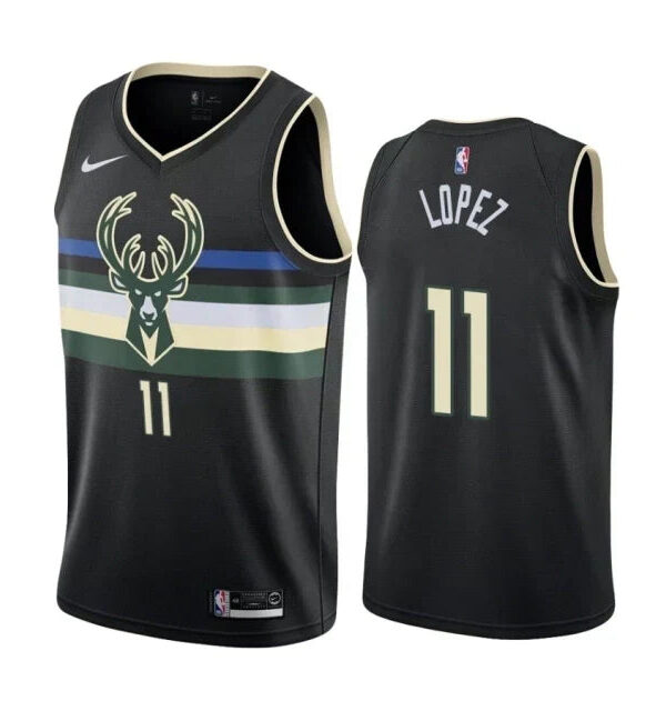 Regata NBA Milwaukee Bucks Nike Authentic Lopez 11 - Preta