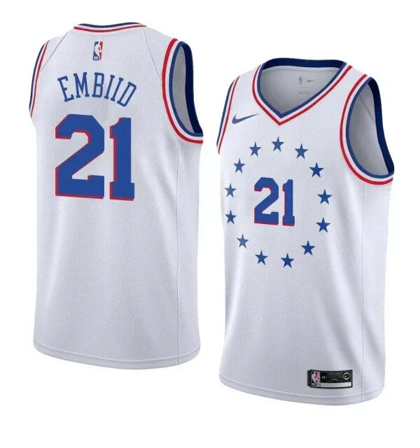 Regata NBA Philadelphia 76ers Nike Authentic Embiid 21 - Branca