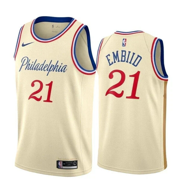 Regata NBA Philadelphia 76ers Nike Authentic Embiid 21 - Bege