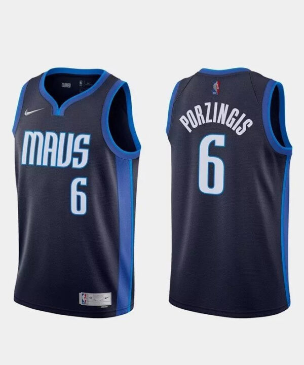 Regata NBA Dallas Mavericks Earned Edition 20/21 Nike Authentic Swingman Porzingis 6 - Azul